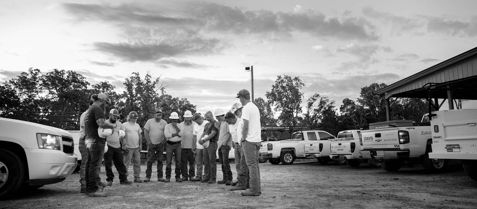 Black and white photo of a construction site